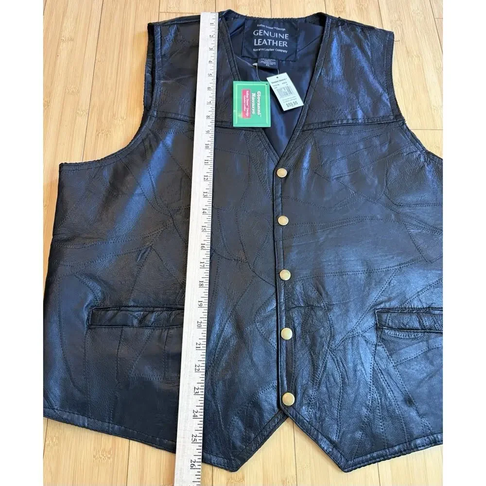 Italian Stone Design Vest NWT Biker Genuine Leather Navarre Leather Co., XL